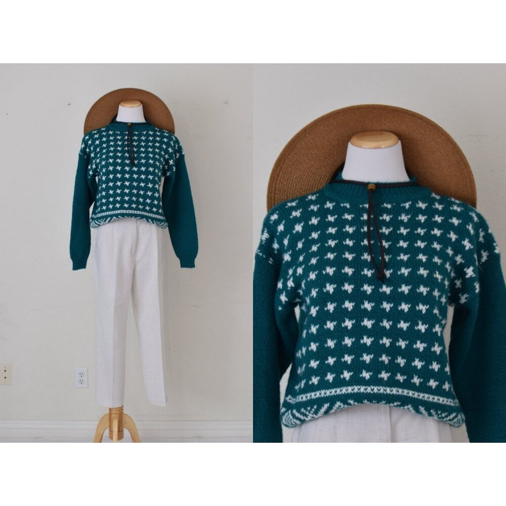 Vintage 90s‎ Mock-neck Emerald Green Acrylic Sweater size P-M